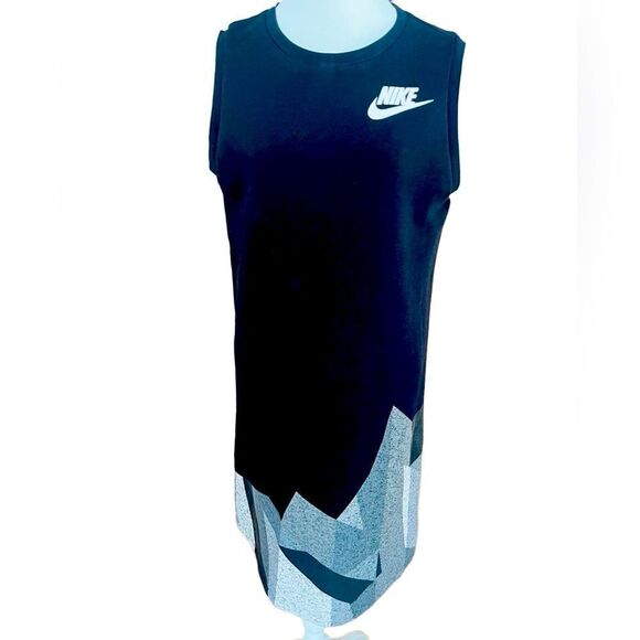 NIKE Skyscraper Graphic Printed Black Sleeveless Sweatshirt Dress size M - Picture 1 of 7